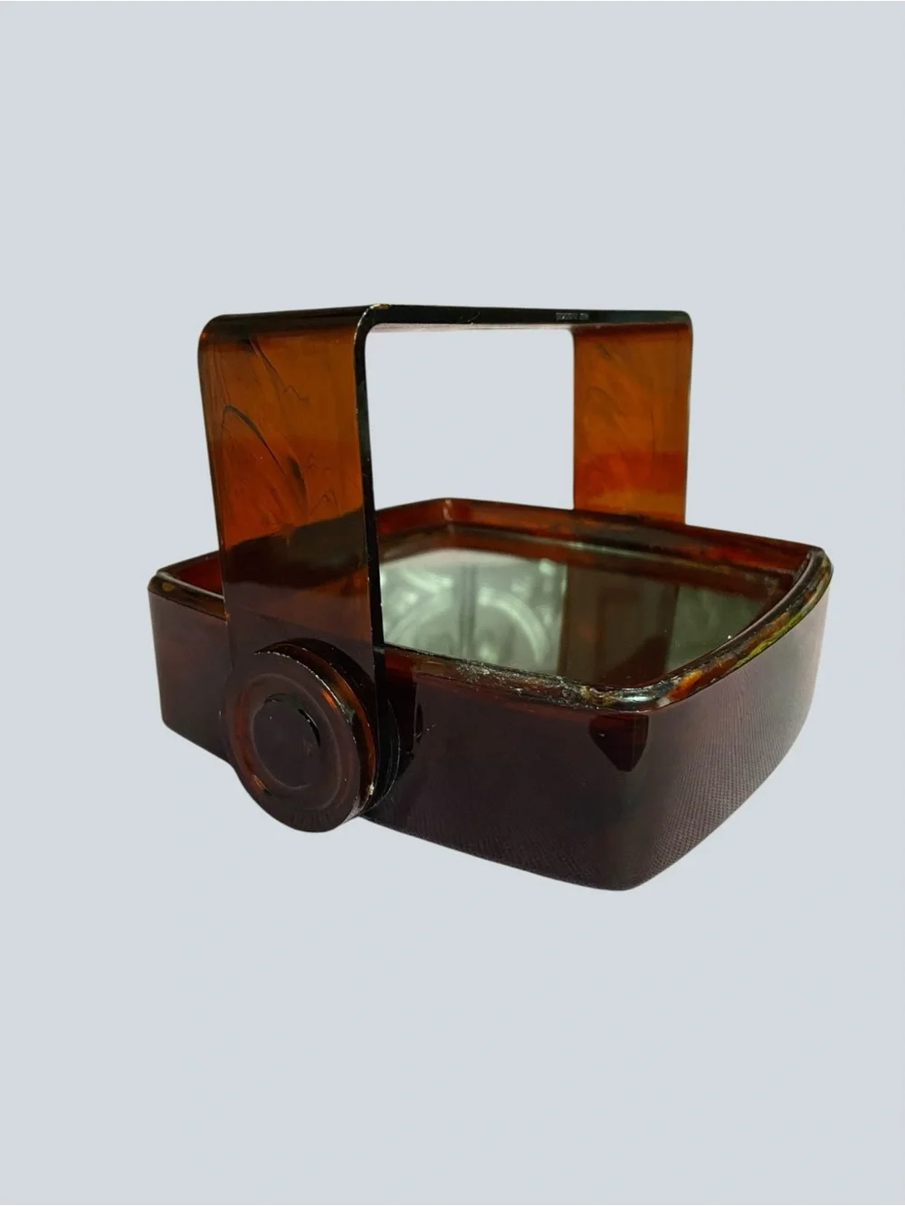 Vintage Amber Flip Vanity Mirror 1970s Tortoise Plastic Double Sided Tilt Mirror